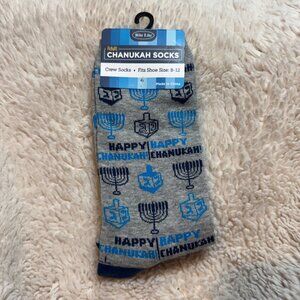 Rite Lite Adult Chanukah Crew Socks in grey, decorated with a repetitive pattern